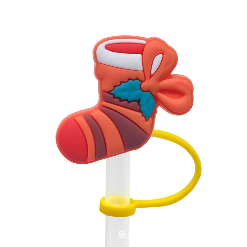 Wholesale Christmas Cartoon Straw Cover Straw Tube Cap Silicone Dust Plug